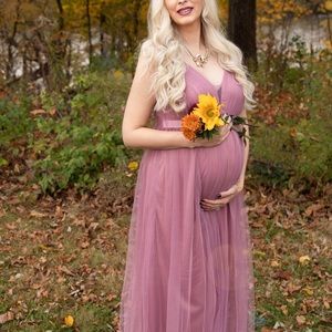 Gorgeous dusty rose tulle maternity gown